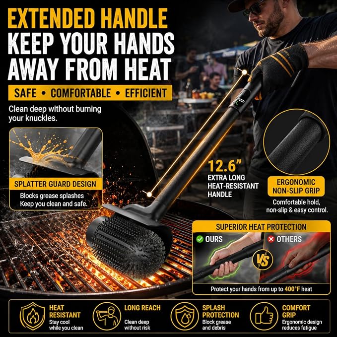 Electric Grill Brush for Outdoor Grill, Cordless Rechargeable BBQ Cleaner | Upgraded Giddyup Style 2-Speed Rotary Barbecue Scrubber, High Torque Battery Operated Power Grill Cleaning Brush