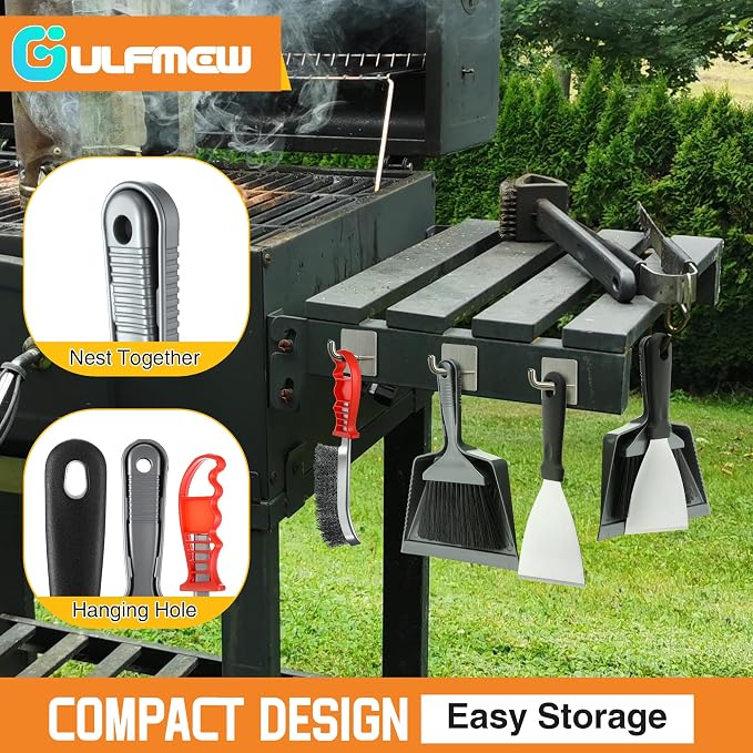 4 Piece Pellet Grill Ash Cleaning Kit, Easy to Remove Ash & Grime | Includes Large Dust Pan, Soft Bristle Brush & Metal Scraper, Compact & Portable, BBQ Grill Cleaning Essential