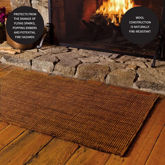 Plow & Hearth Dalton 2x3'6" Fireproof Hearth Rug | Paprika | Wool Blend Fireplace Mat | Protect Home Décor Hardwood Floor and Carpet from Sparks and Embers Wood Stove