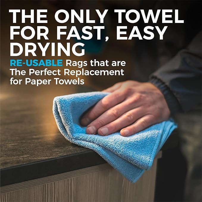 The Rag Company - All-Purpose Microfiber Terry Cleaning Towels - Commercial Grade, Highly Absorbent, Lint-Free, Streak-Free, Kitchens, Bathrooms, Offices, 300gsm, 14in x 14in, Royal Blue (12-Pack)