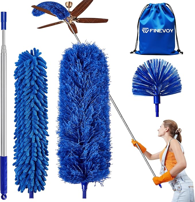 Duster with Extension Pole, 5 in 1 Cleaning Kit with Microfiber Dusters | Long Dusters for Cleaning High Ceilings, Cobweb Duster for Fan and Blinds, Feather Dusters Kit for Furniture Indoor Use