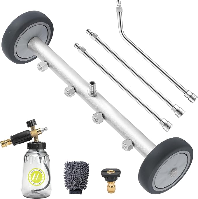 M MINGLE 16 Inch Undercarriage Washer Attachment with Foam Cannon, 4000PSI | Low Clearance Rolling Wheels, Includes Car Wash Mitt, Fits Sedans, SUVs and Trucks