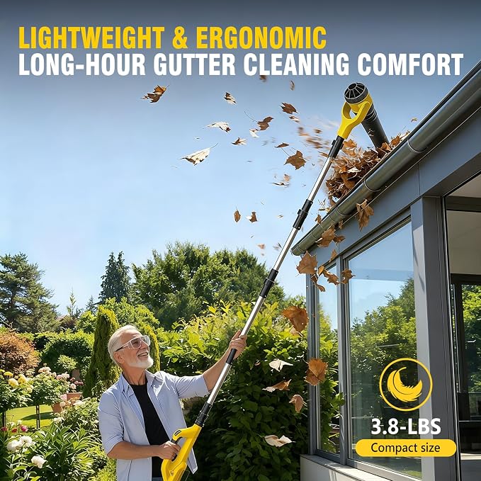Cordless Gutter Leaf Blower for DeWalt 20V Battery(Tool Only) | No-Ladder Gutter Cleaner,580 CFM / 180 MPH Brushless Motor,55" Extension Kit,3 Speeds,270° Adjustable Nozzle