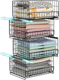 Hongtamoya 4-Tier Sliding Closet Organizers and Storage Shelves, Stackable Closet Shelf Organizer Basket Bins, Drawer Shelf Storage Container for Wardrobe Cupboard Kitchen Bathroom Office, Black