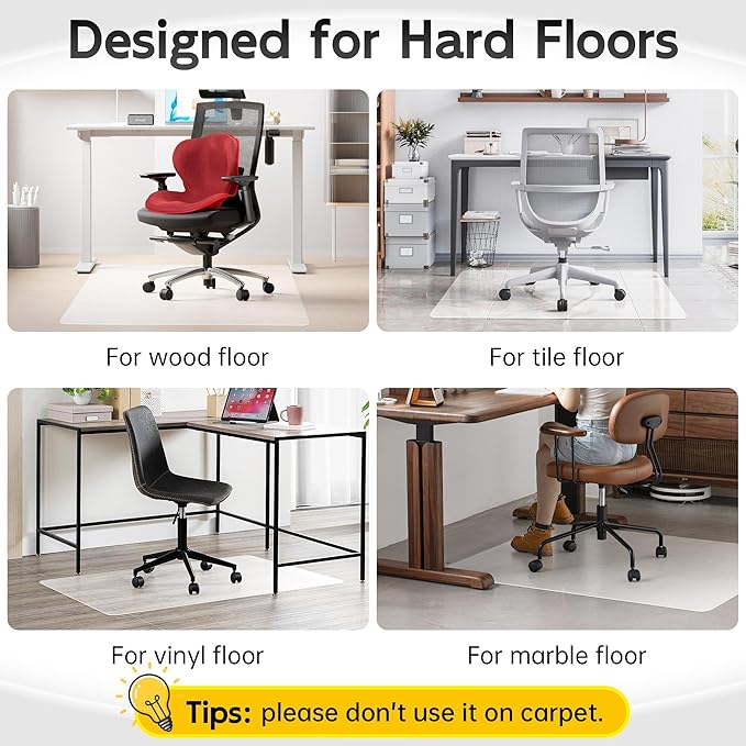 Office Chair Mat for Hardwood Floor, 72" x 46" Clear Computer/Desk Chair Mat for Hard Floor, Thicker, Easy Glide, Non-Slip, Protects Hard Surfaces from Scratches, Ideal for Home or Office