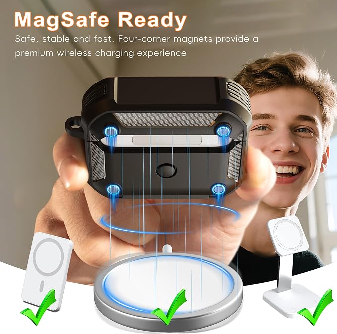 R-FUN for AirPods Pro 2 Case with Lock Magnetic Lid, Camo | Compatible with AirPods Pro 2nd Generation and AirPods Pro 1st Generation (2019) Case with Cleaner Kit & Carabiner, MagSafe