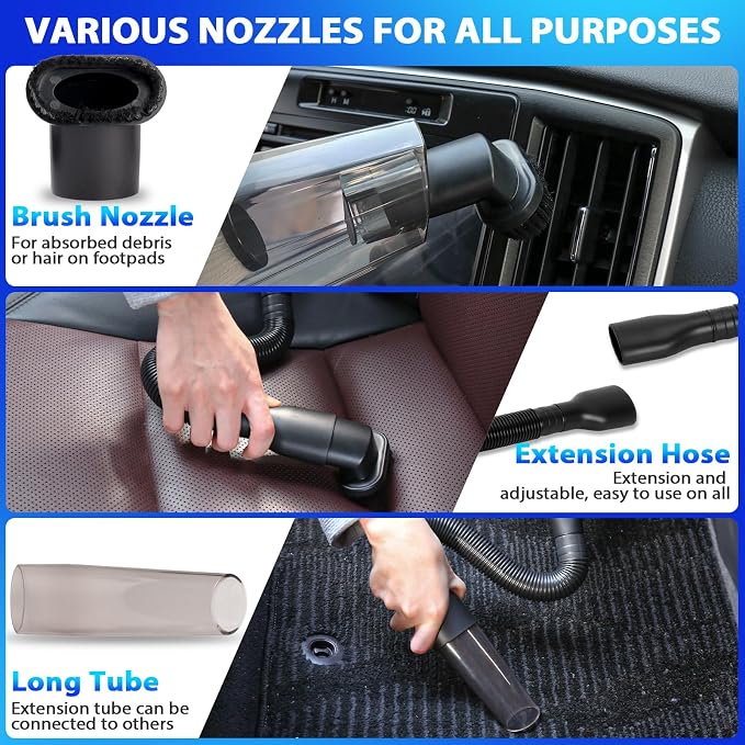 THINKWORK Car Cleaning Kit, Car Detailing Kit Interior Cleaner with High Power Handheld Vacuum, 10Pcs Detailing Brush and Storage Bag, Gray Auto Interior Cleaning Kit for Men