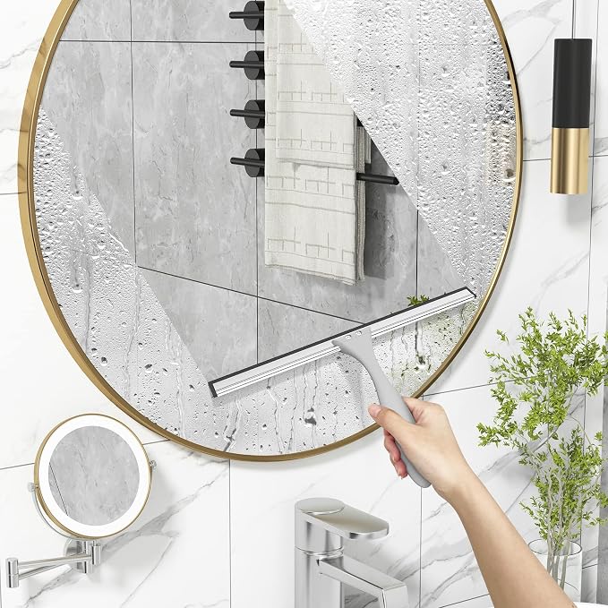 AmazerBath Squeegee for Shower Glass Doors - All-Purpose Squeegee with Hook for Shower Doors, Windows, Mirrors, Tiles and Car Glass, 12 Inches