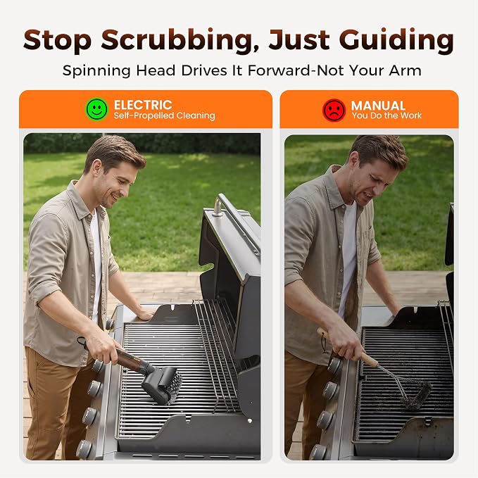 Leebein Electric Grill Brush for Outdoor, 2026 TikTok BBQ Grill Cleaner with 3 Heads, 3-Speed & Angle Adjust Cordless Rotary Grill Brush, 150Mins Runtime Grill Cleaning Brush for Barbecue Grates