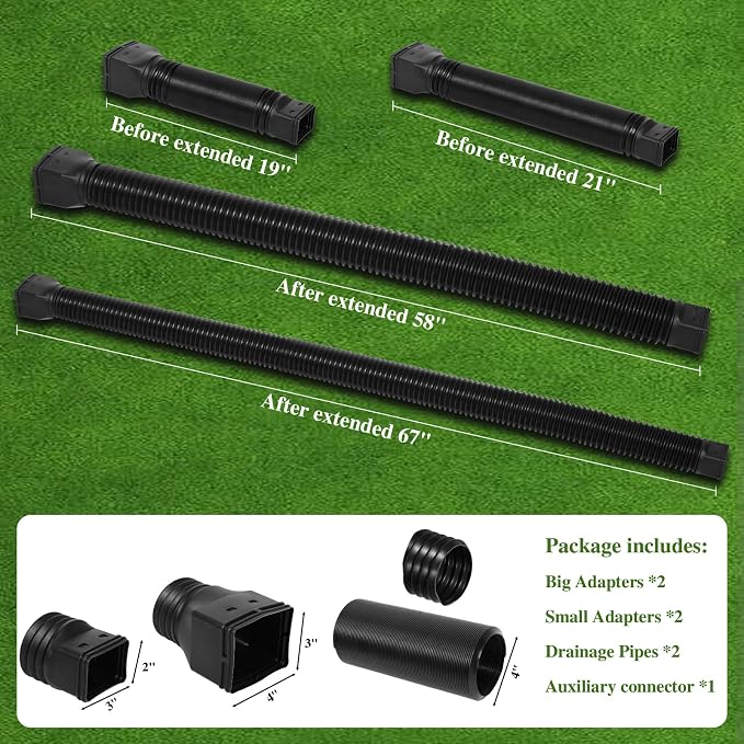 Gutterlix Flexible Gutter Downspout Extensions, Connectable Downspout Extender with 58"+ 67" Extendable Pipe, Thickened Down spout Drain Extension for Rainwater Drainage(2 Pack, Black)