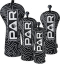 Big Teeth Golf Club Covers Full Set Driver Headcover Fairway Wood Hybrid Golf Club Iron Head Covers, Topographic Edition Putter Cover Leather Golf Head Covers Pure Black, Gifts for Men