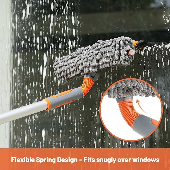Eazer 65'' Squeegee Window Cleaner 2 in 1 Rotatable Window Cleaning Tool Kit with Telescopic Pole, Window Washing Equipment with Bendable Head for Indoor/Outdoor Window and Car Glass - EAW01 Pro