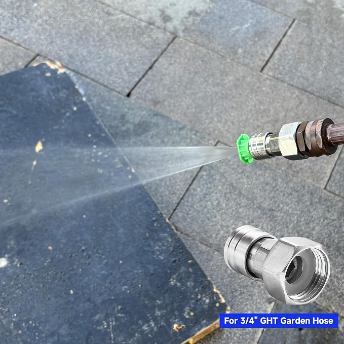 Tool Daily Garden Hose to Pressure Washer Adapter, 3/4” GHT Female to 1/4” Quick Connect, 3/4” GHT Male to 1/2” Quick Plug, Stainless Steel, 2 Pcs