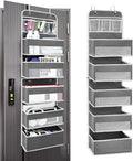 Over the Door Organizer with 10 Side Mesh Pockets,6 Shelf | 4 Shelf Capacity Hanging Behind the Door Kitchen Organizers&Storage Suitable for Storing Toys, Shoes, Towels, Dark Grey