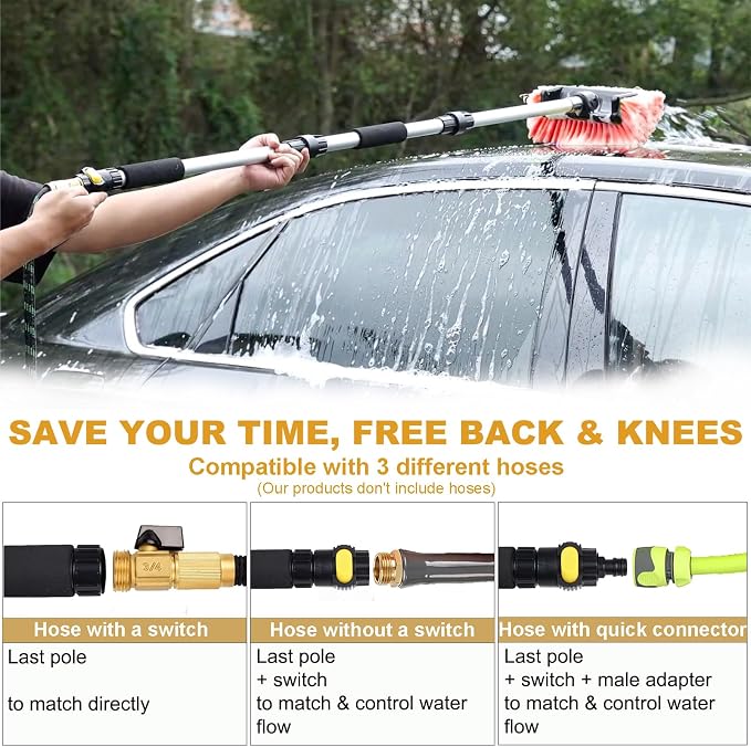 Car Wash Brush with Long Handle for Car Truck Boat RV SUV Washing (Orange, 70")
