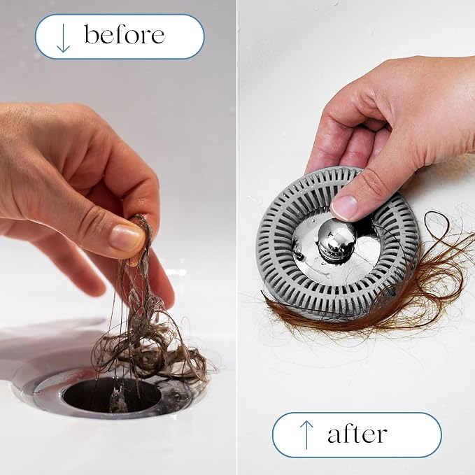 TubRing Pop-Up Drain Protector & Strainer Silicone Hair Catcher, Gray | Easy snap-in design fits around bathtub stoppers. Customizable utility guard for clog prevention. Fits 1.85"- 2.16" drains.
