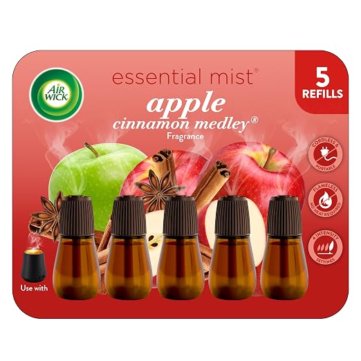 Air Wick Essential Mist Refill, 5 ct, Apple Cinnamon Medley, Essential Oils Diffuser, Air Freshener