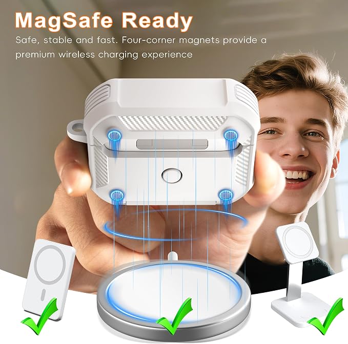 for AirPods Pro 2 Case with Lock Magnetic Lid, White Mint Green | Compatible with AirPods Pro 2nd Generation and AirPods Pro 1st Generation (2019) Case with Cleaner Kit & Carabiner, MagSafe