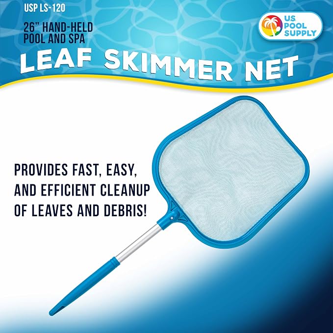 U.S. Pool Supply Professional Spa, Hot Tub, Pool Hand Leaf Skimmer Net, 26" Long with 12" Aluminum Pole - Fine Mesh Netting, Cleanout Leaves, Debris