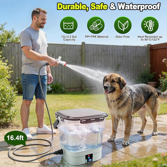 VAXMAY Portable Cordless Pressure Washer with 3.2 Gal Tank, Foldable Power Washer with 250PSI, 1.35GPM, 5 in 1 Nozzle, 3 Modes, 3H Runtime,16.4FT Hose, Portable Spray Washer for Car, Camping, Garden