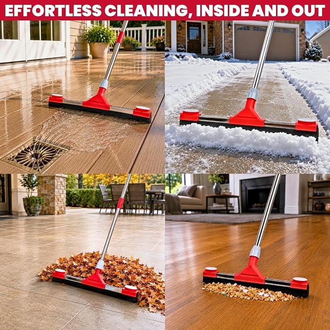 Floor Squeegee Scrubber with Extendable 62" Long Handle | 17.3" EVA Foam Blade, Reinforced Steel Frame for Garage, Concrete, Tile, Patio, Pool, Shower & Uneven Surface Cleaning