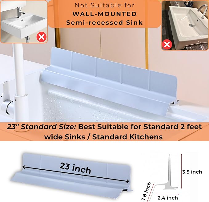 MessOut Sink Splash Guard | Premium Korean Silicone | 3 Practical Sizes for Maximum Coverage |Solution for Mess Free Dish-washing | Super Strong Suction to nearly all Shelf-tops.