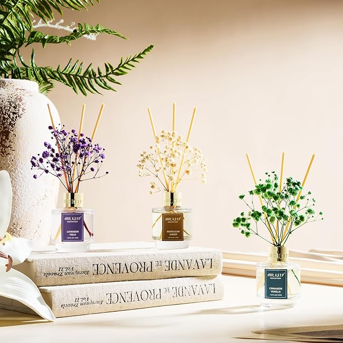 Reed Diffuser Set of 3, Cinnamon Vanilla Lavender Field Moroccan Amber Oil Reed Diffusers for Bedroom Living Room Office Aromatherapy Oil Reed Diffuser for Gift 50ml x 3