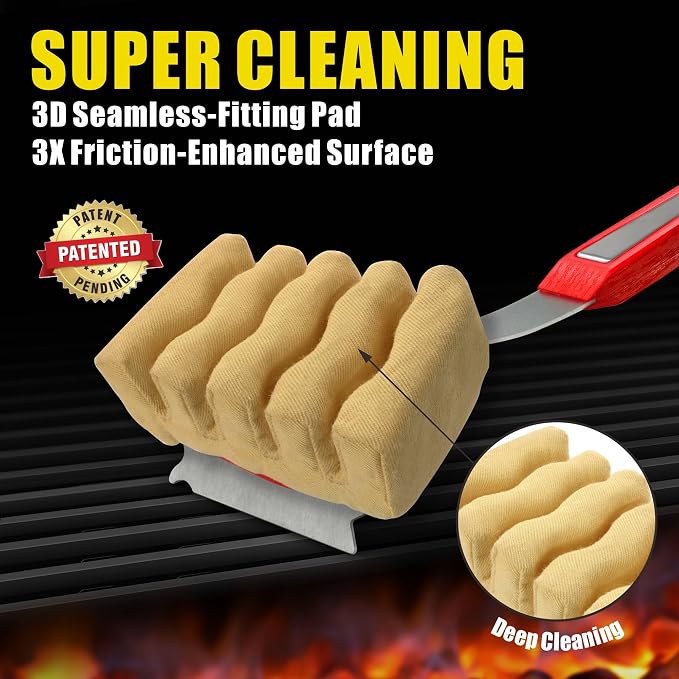 GRILLART Grill Brush Bristle Free, Replaceable BBQ Cleaning Pad (No Handle), Safe Replacement Cleaning Pad/Head for Cast Iron/Stainless Steel Grates - Deep-Reach | Safe Refill Replacement Head for All Grates, Safe No Wire, Durable Heat-Resistant, Effec...