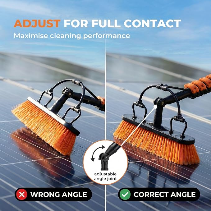 Briliantwerk Solar Panel Cleaning Brush 20 ft Extension Pole | Water Fed Pole Brush with Soap Dispenser for Solar Panels, Windows and Siding - Heavy Duty, Streak-Free Solar Cleaning Kit