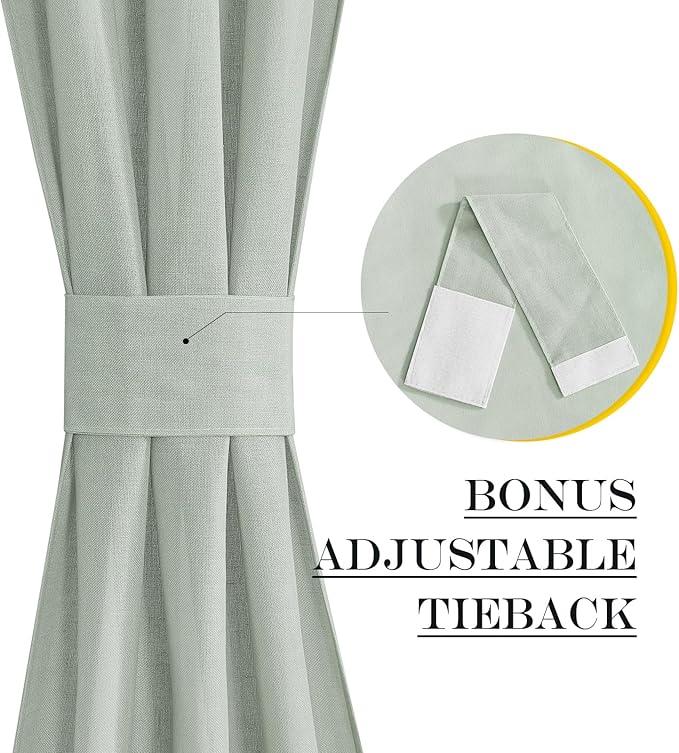 NICETOWN Sage Green Curtains Door Curtains for Kitchen Window, Elegant Farmhouse Linen Privacy Assured French Door Shade for Glass Patio with Tieback, 52" Wide x 40" Length, 1 Panel
