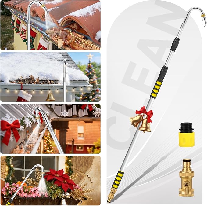 Gutter Cleaning Tools, 12ft(20ft Reach) Gutter Cleaner Tools From the Ground with Hose Attachment, Rain Gutters Cleaning Wand with Heavy-Duty Head for 2nd Story House