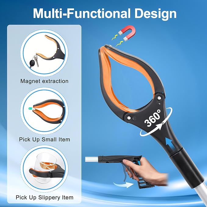 Grabber Reacher Tool - 32” Extra Long Foldable Gripper and Reaching Tool - Heavy Duty Pick Up Stick Grabbers for Seniors, Trash, Surgery Recovery Must Haves Gifts (Orange)