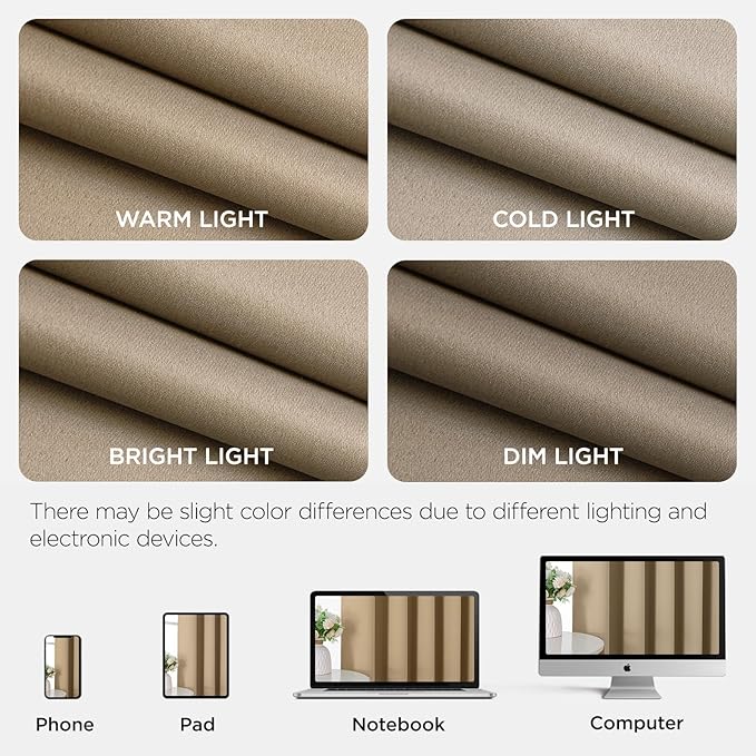 Joydeco Blackout Patio Sliding Door Curtains 90 Inches Long, Grommet Privacy Room Divider Curtains, Extra Wide Thermal Blackout Drapes for Bedroom Living Room (Light Beige, 70Wx90L, 1 Panel)