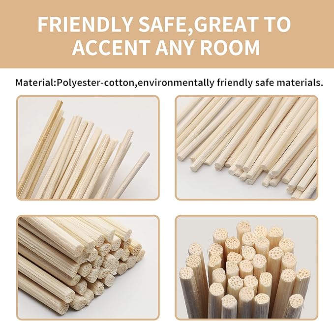 VFULIE 100PCS Reed Diffuser Sticks, 10 Inch Natural Rattan Wood Sticks Essential Oil Aroma Diffuser Sticks Refill Replacement for Aroma Fragrance