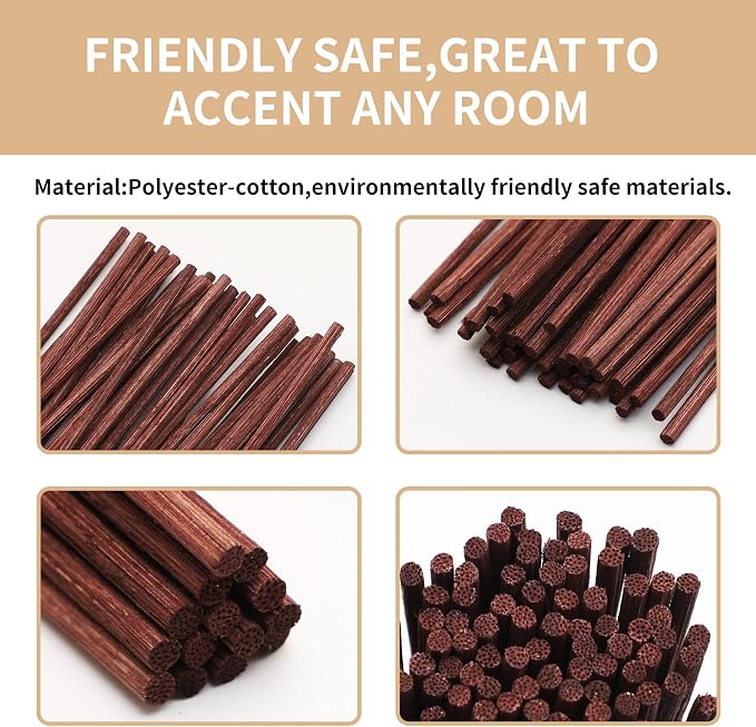VFULIE 100PCS Reed Diffuser Sticks, Refill Replacement for Aroma Fragranc (100, Brown and White)