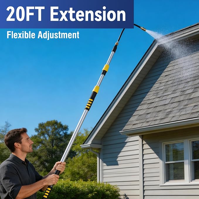 20FT Reach Gutter Cleaning Tools from Ground,Rain Gutter Cleaning Tool from Ground with Bendable Nozzle, Suitable for 2-Story Residential Buildings, Roof Maintenance, and Dirt Removal