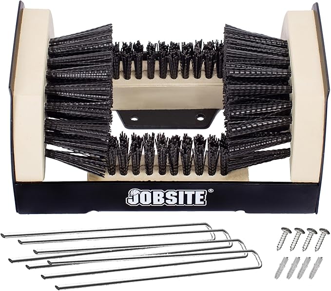 JobSite The Original Boot Scrubber - Includes Stakes for Grass Mounting - All Weather Industrial Shoe Cleaner & Scraper Brush
