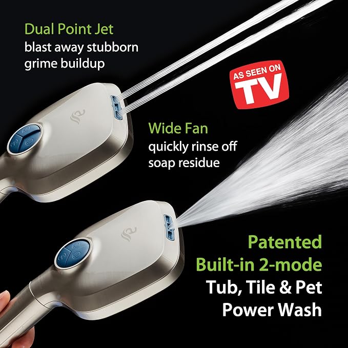 AquaCare 82-Mode High Pressure 6-way Combo with Filter & 2-mode Power Wash | Filters Chlorine & Toxins, Softens Hard Water for Healthy Skin & Hair. Handheld Shower Head Cleans Tub, Tile & Pets / Nickel