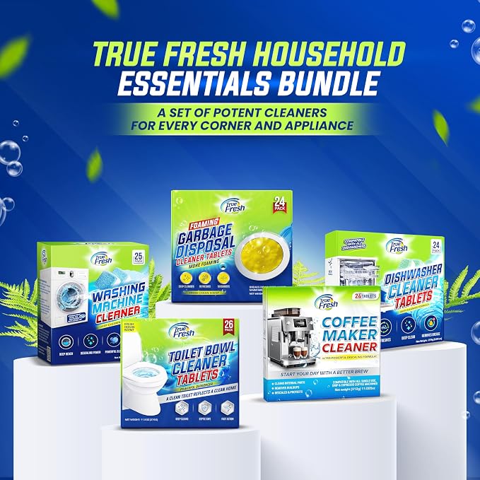 True Fresh Dishwasher Cleaner & Deodorizer Tablets, 24-Pack Dishwasher Maintenance Tablets for Interior, Pump, Filter, Spray arm & Drain, Helps Remove Grease, Limescale & Mineral Buildup 1-Year Supply