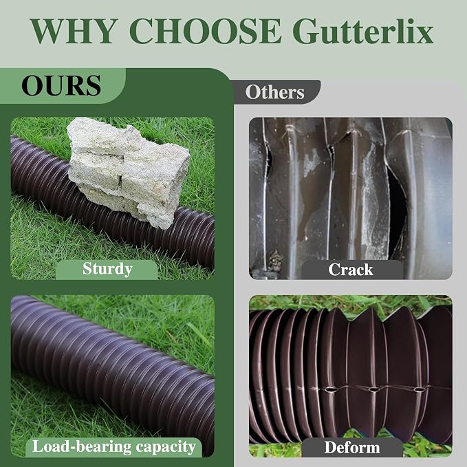Gutterlix Flexible Gutter Downspout Extensions, Connectable Downspout Extender with 58"+ 67" Extendable Pipe, Thickened Down spout Drain Extension for Rainwater Drainage(2 Pack, Brown)