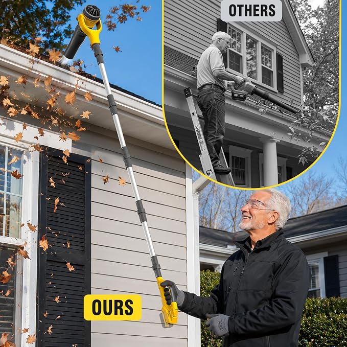 Cordless Gutter Leaf Blower for DeWalt 20V Battery(Tool Only) | No-Ladder Gutter Cleaner,580 CFM / 180 MPH Brushless Motor,55" Extension Kit,3 Speeds,270° Adjustable Nozzle