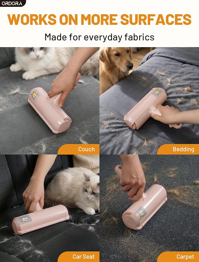 ORDORA Pet Hair Remover Roller, Reusable Lint Roller for Dog and Cat Hair | Portable Pet Hair Roller with Large Fur Bin for Couches, Bedding, Car, Rugs & Furniture, No Refills or Batteries, Pet Homes