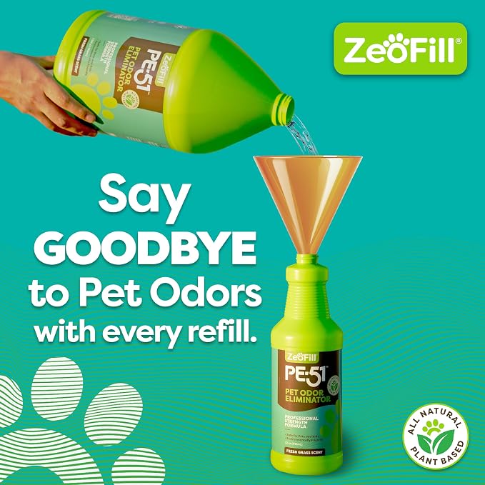 ZEOFILL PE-51 Pet Odor Eliminator - Outdoor Odor Eliminator for Pets, Cat Urine, Dog Pee, and Poop | Artificial Turf, Lawn, Yard, Decks & Patio Smell Remover | Natural Eco-Friendly Enzymes | 2 Gallon
