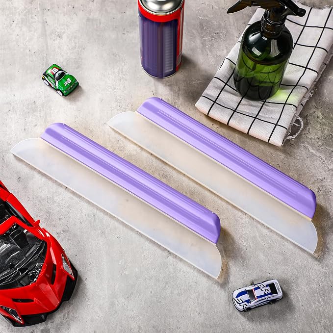 2 Pack 14 Inch Car Drying Squeegee Purple Silicone Window Blade | Flexible Silicone for Drying Windshield Shower Glass, Bathroom Window Cleaner, T-bar Design, Long Handle Wash Tool