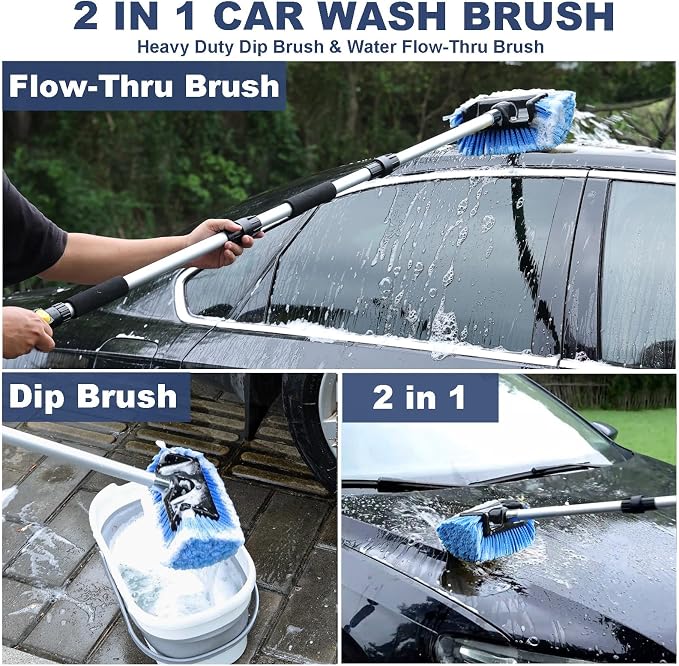 Car Wash Brush with Long Handle for Car Truck Boat RV SUV Washing (Blue, 54")