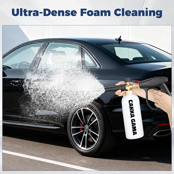 Foam Cannon for Pressure Washer, Industrial Car Wash Foam Sprayer with 1/4 Inch Quick Connector, Adjustable Soap Cannon with 5 Pressure Washer Nozzle Tips for Car Detailing, 1 Liter