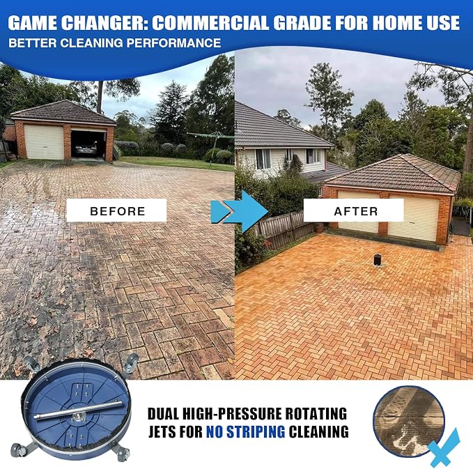 MEKOH 20” Heavy-Duty Pressure Washer Surface Cleaner with Wheels, 4500PSI | Dual-Handle Power Washer Attachment for Large Driveway Sidewalk Deck Patio Concrete Streak-free Cleaning, 3/8'' Quick-Connect