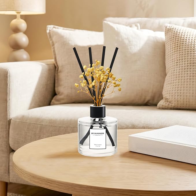 Reed Diffuser Set of 3 Pack,Lavender Eucalyptus/White Jasmine/Lemongrass Scented Oil Diffuser with 24 Sticks(1.7 fl oz Each Pack),Air Freshener for Bedroom Bathroom Office | Shelf Decor