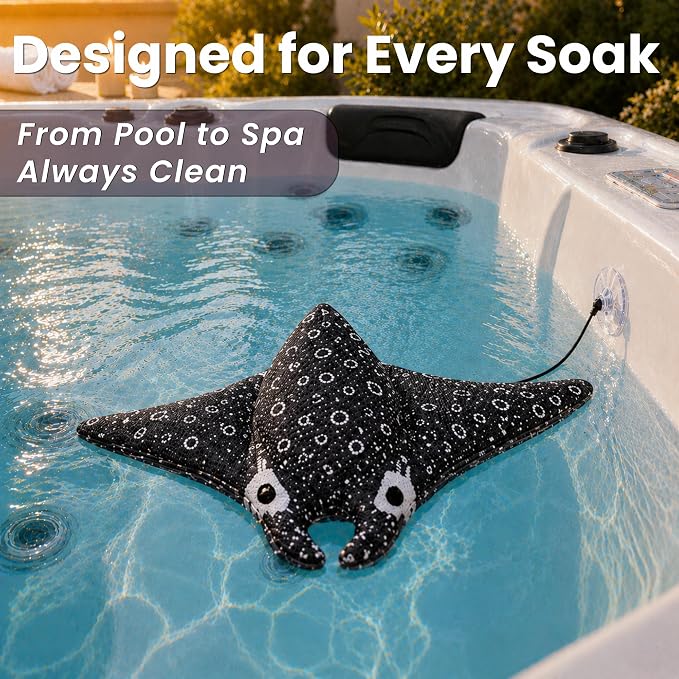 Swimming Pool & Swim Spa Scum Absorber - Real Natural Oil Absorbing Stingray, Premium Floating Sponge Absorbs Oil & Waterline Film, Machine Washable, Inground & Above Ground Pools