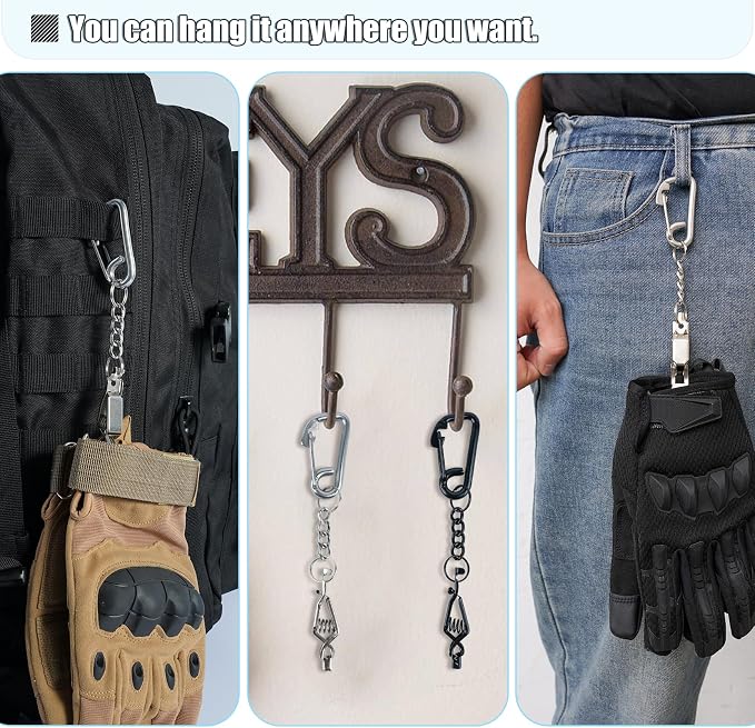 KUNN Metal Glove Clips with Stainless Steel Carabiner Clip, Portable Glove Clips for Work Glove, Glove Holder for Wall Mount